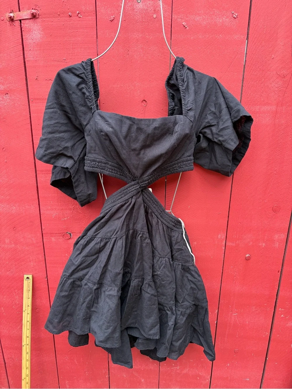 Free People Black Cutout Puff-Sleeve Mini Dress